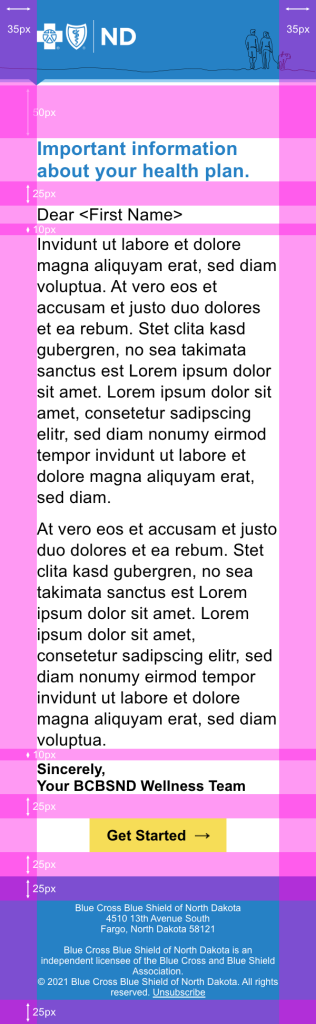 Developer notes outlining spacing and headings.